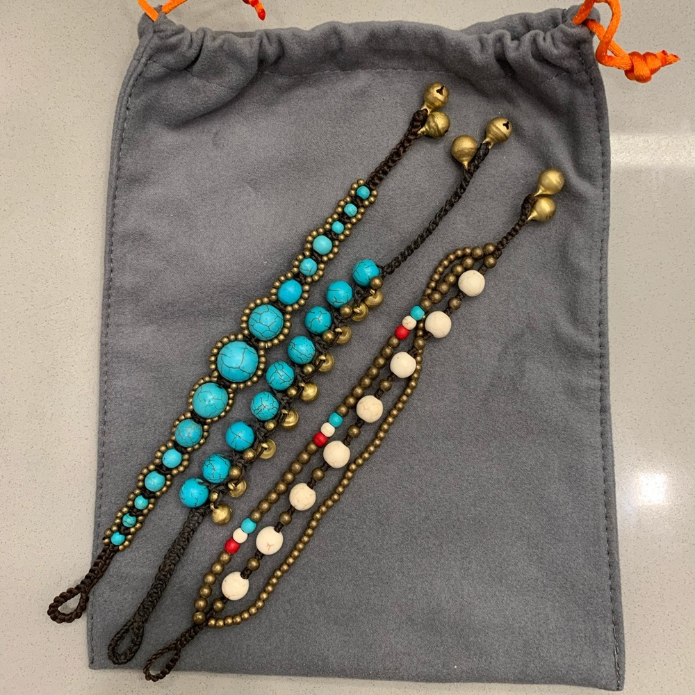 3 Bracelets Turquoise Beads.....rings on her fingers and bells on her shoes